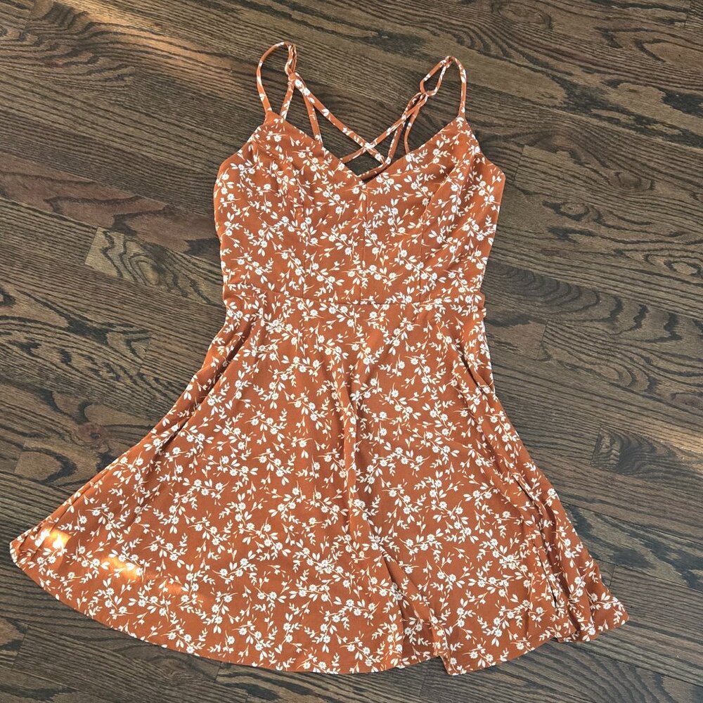 nine britton nwt floral mini dress |size m | orange strappy fit flare stitch fix